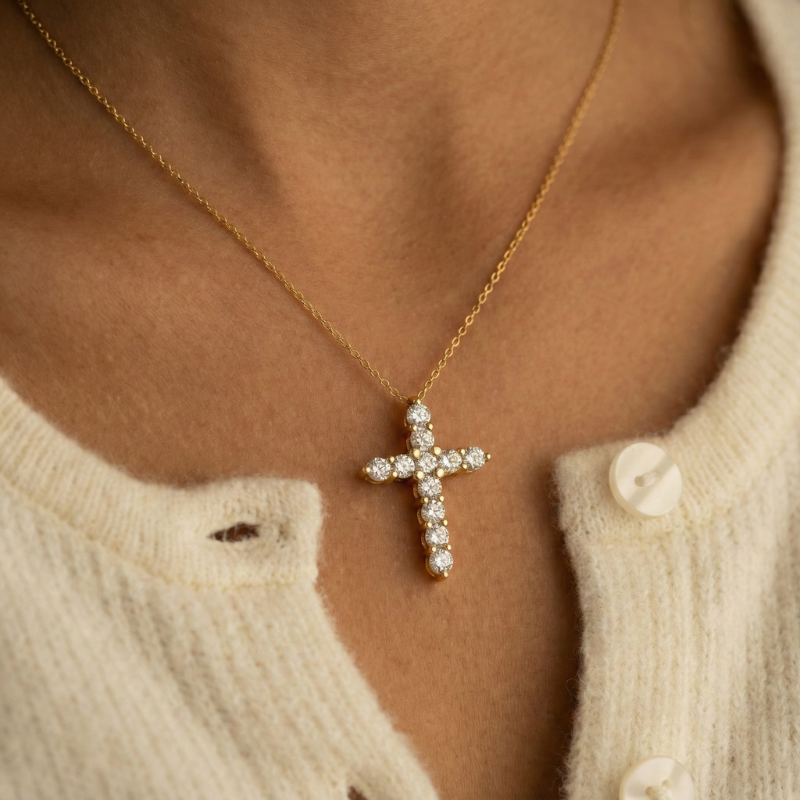 Mossanite Cross Necklace