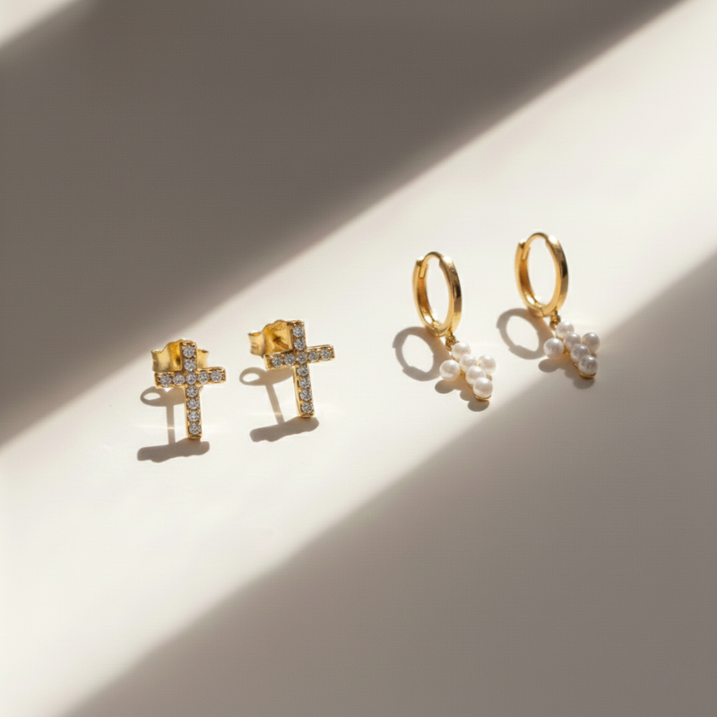 Pearl Cross Earrings